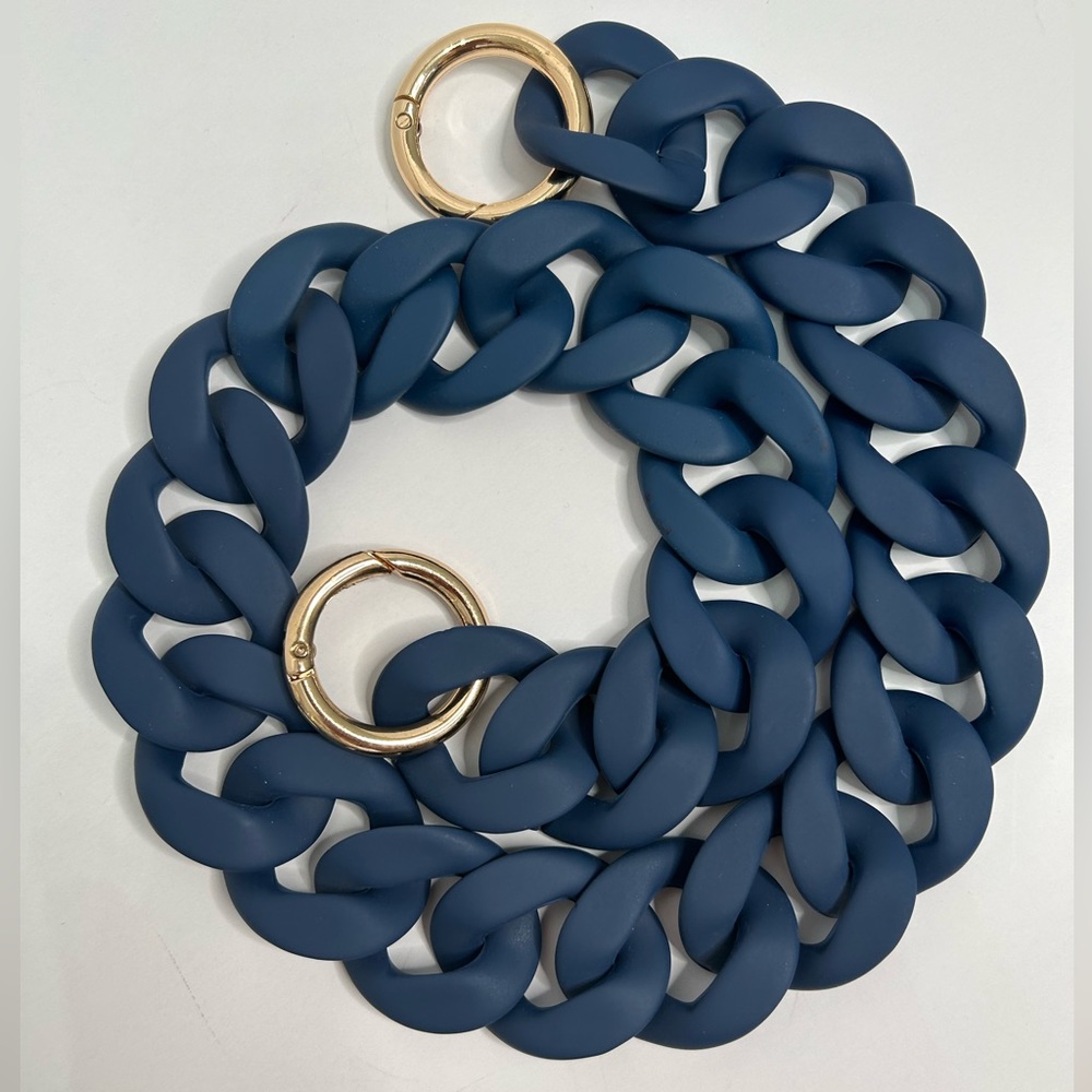 Smooth finish acrylic large chunky chain link bag strap in indigo blue, 60cm